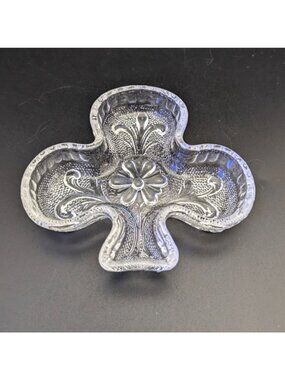 Vintage Card Suit Clubs Glass Nut Dish Ashtray With Floral Design